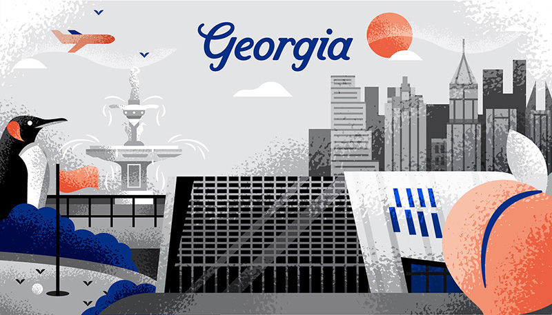 Illustration of various iconic locations in the state of Georgia