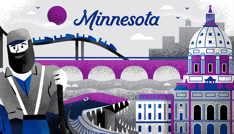 Illustration of various iconic locations in the state of Minnesota