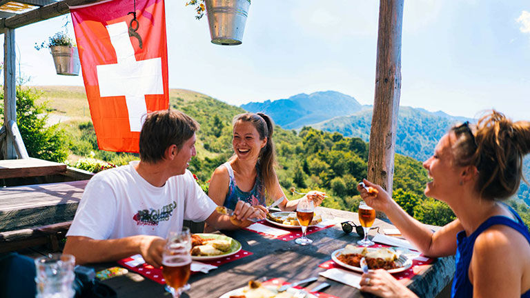 Friends having lunch in Switzerland