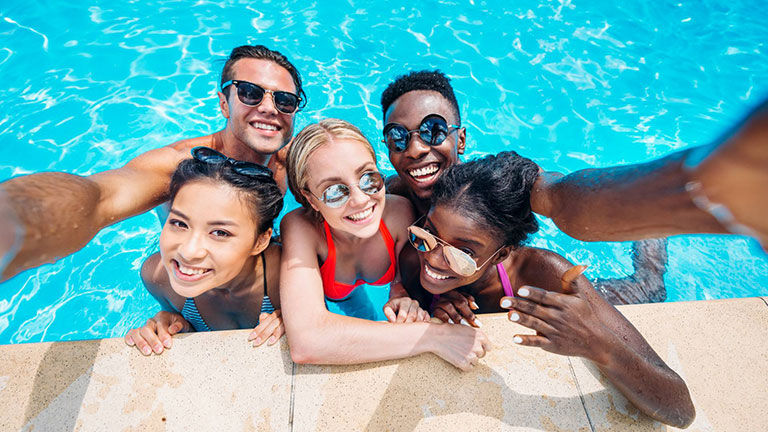 friends in the pool