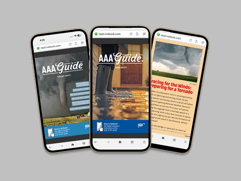 phone display of weather guides for flood and tornado