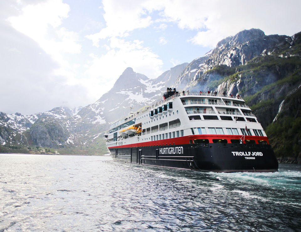 Hurtigruten MS Trollfjord sailing in Norway