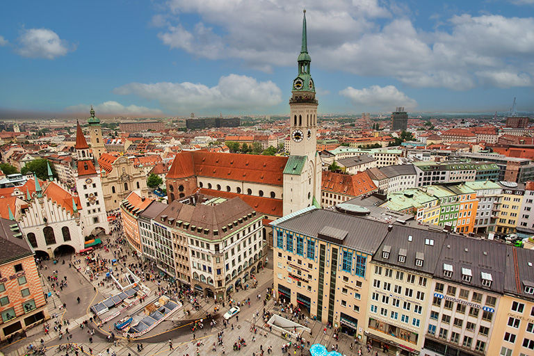 Birdseye view of a charming historic European village