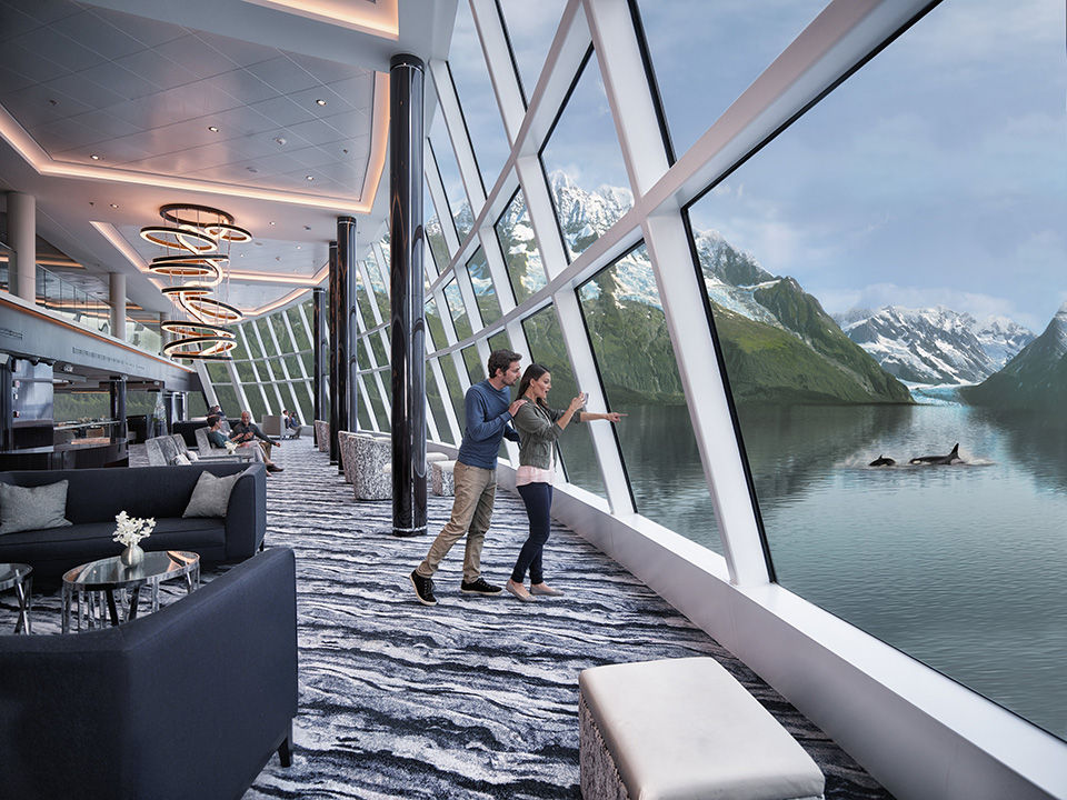 Observation Lounge on Norwegian cruise with whales in Alaska