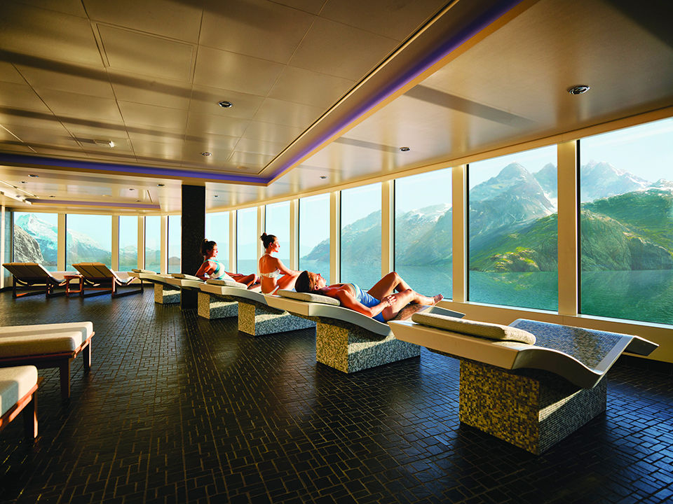 View out the floor to ceiling windows in Mandara Spa on Norwegian Cruise Line (NCL)