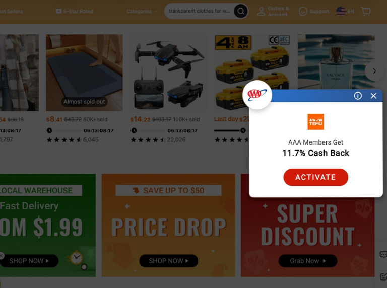 Screenshot of the AAA Discounts Exentsion 