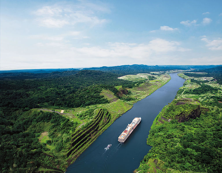 A Holland America Line ship in the Panama Canal 