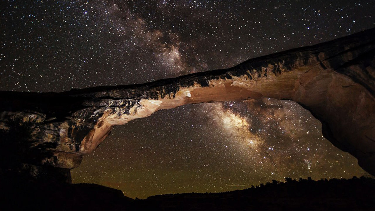 Beautiful night sky in Natural Bridges National Monument in Utah