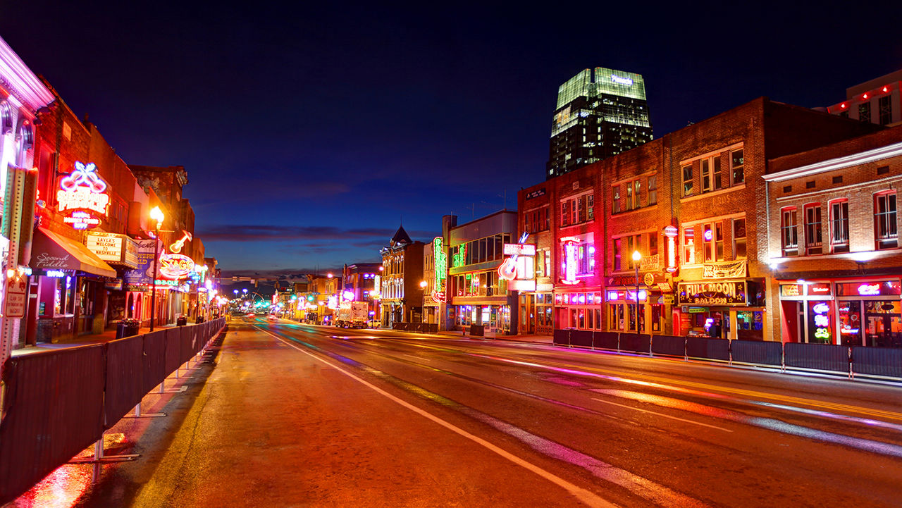 Broadway in downtown Nashville, Tennessee. Lower Broadway is a renowned entertainment district for country music. Nashville is the capital of the U.S. state of Tennessee. Nashville is known as the country-music capital of the world. The city is also known for its culture and commerce and great bar scene.