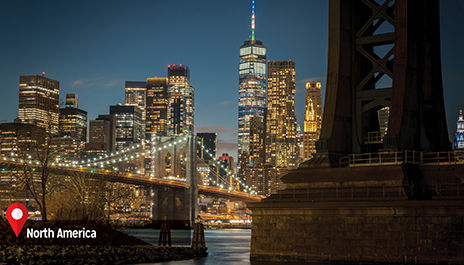 Lower Manhattan and the Brooklyn Bridge, shot from Brooklyn Bridge Park, Brooklyn, NY.