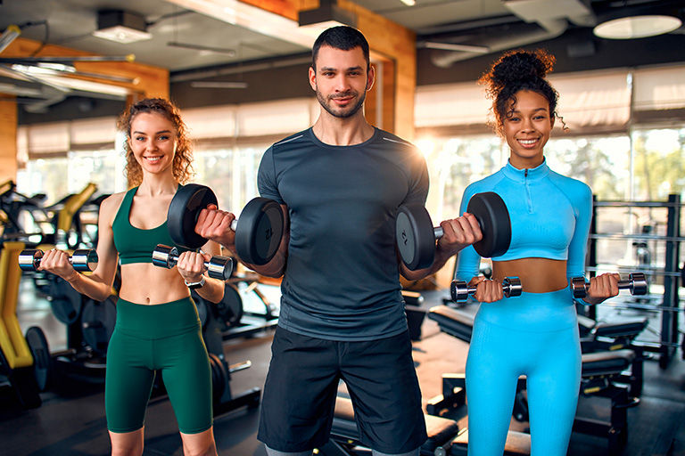 Sports and gym activities. Group workout class.