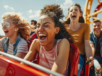 Girls having fun on a roller coaster