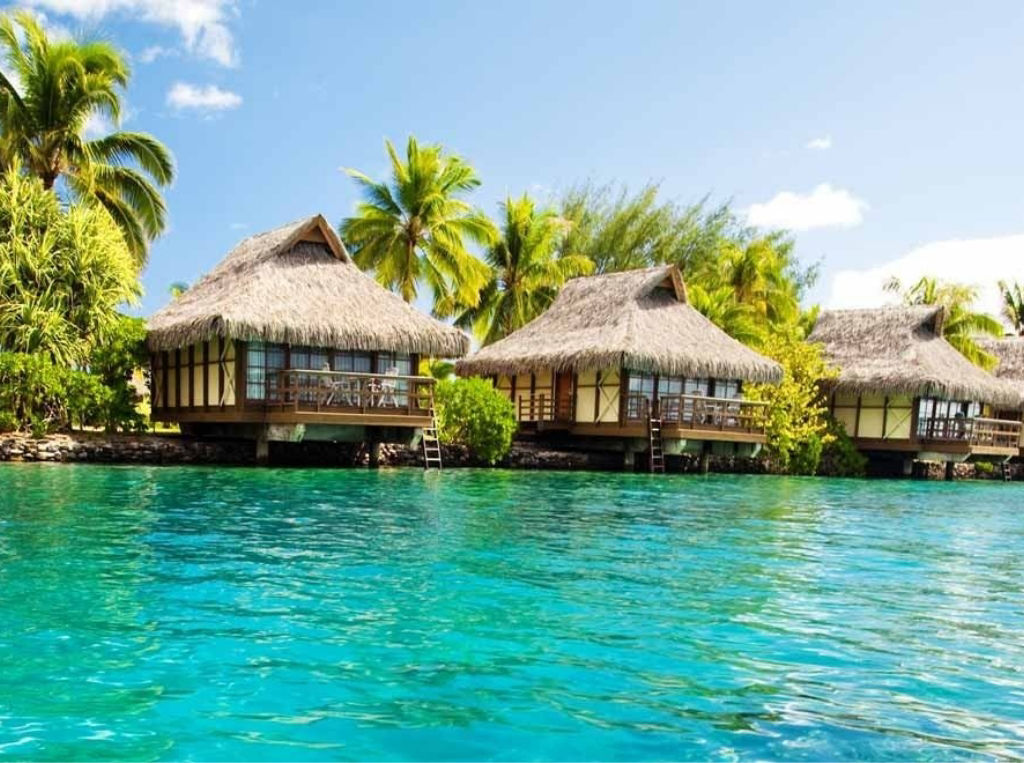 island huts over the water
