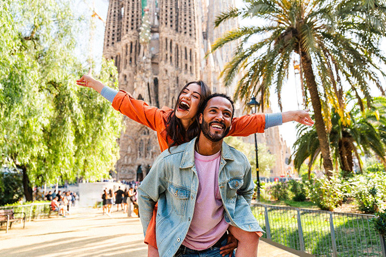 Multiracial beautiful happy couple in Barcelona