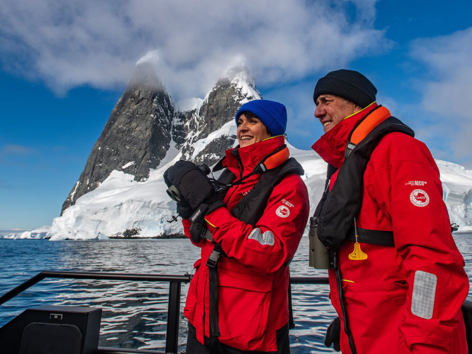 Viking Expedition guests on a special ops boat during onshore excursions in Antarctica.