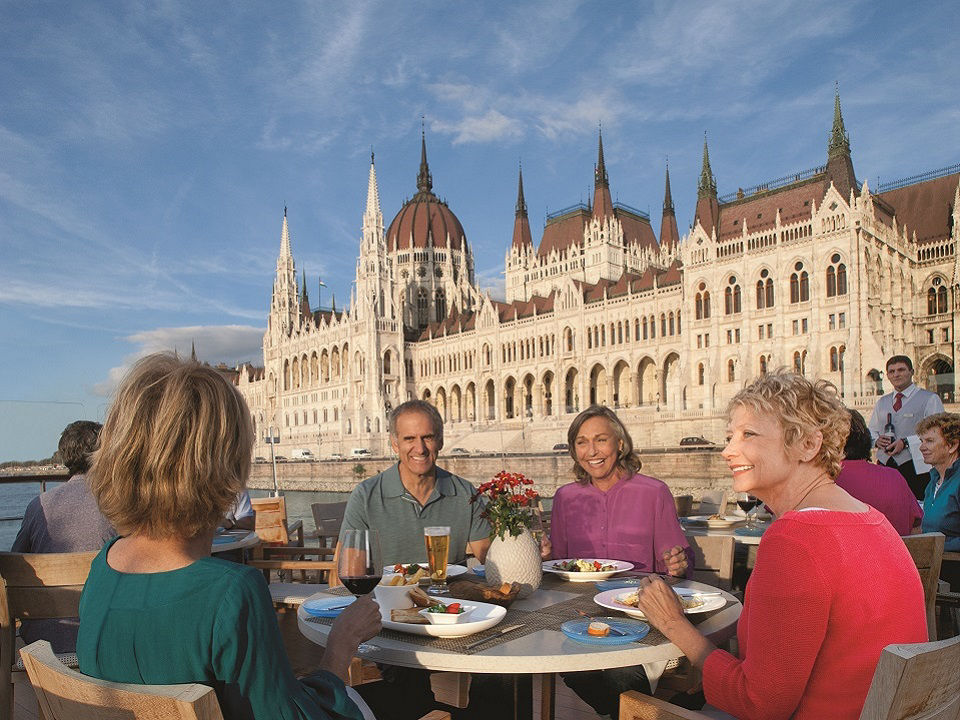 Viking River Cruises Grand European Tour - Guests terrace dining in Budapest , Hungary