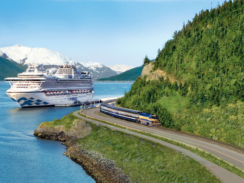 Denali Express Train With Sapphire Princess in Whittier Alaska
