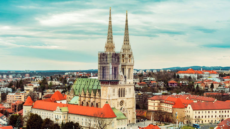 Panoramic view of Zagreb Cathedral, Croatia.