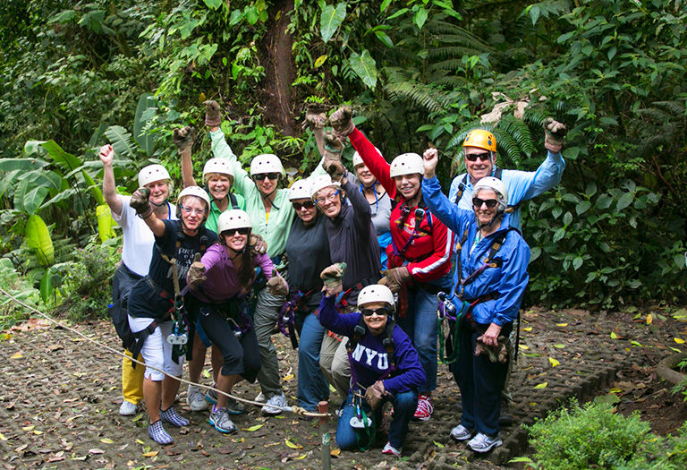 A group adventure zip lining in Costa Rica.