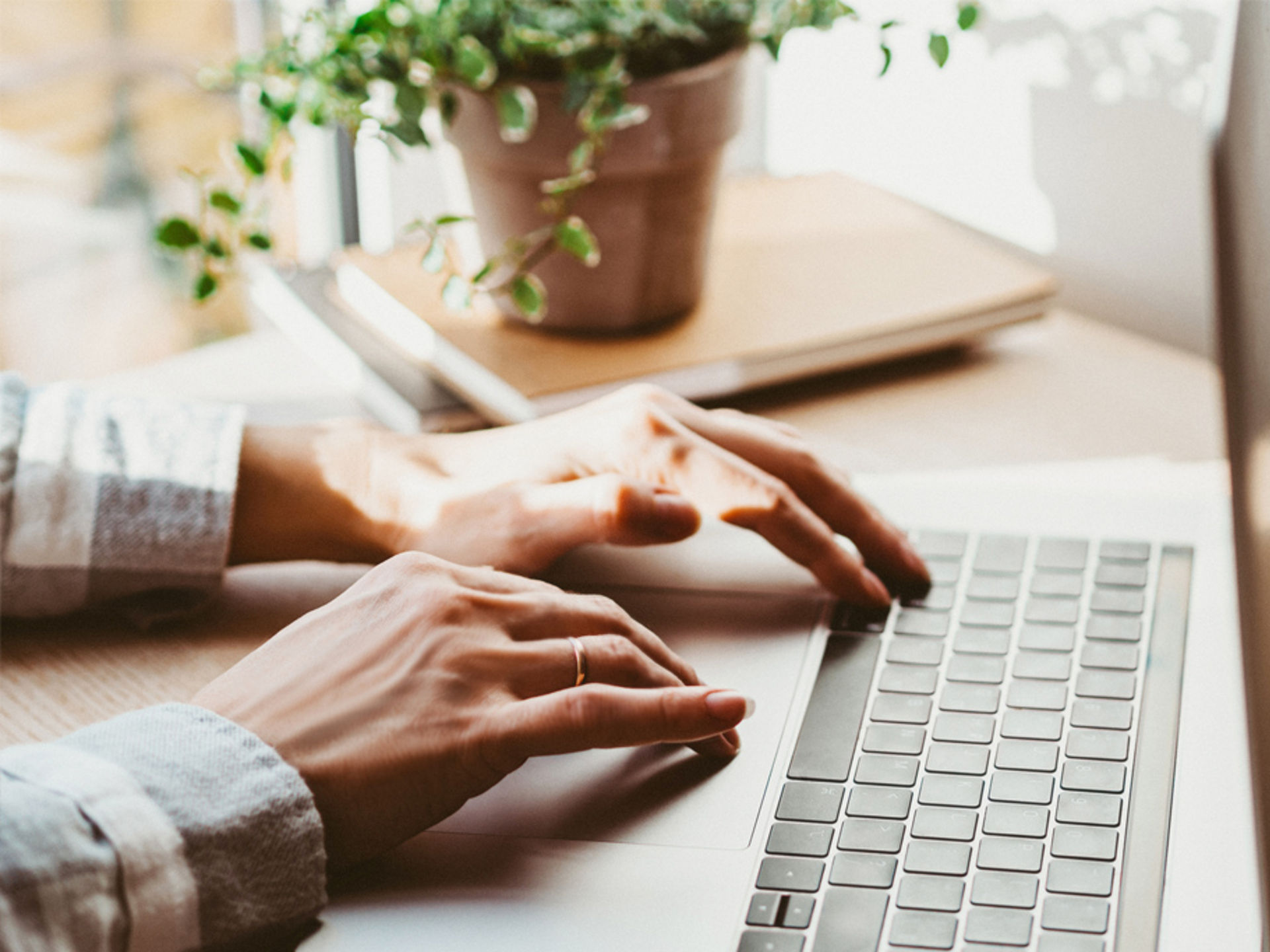 hands typing on laptop